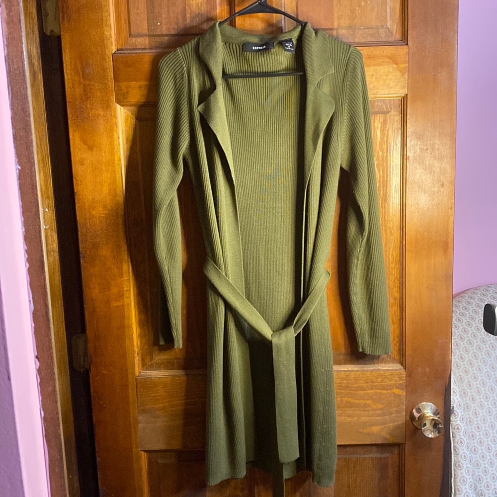 Express Olive Green Sweater / Cardigan with Belt. Size M